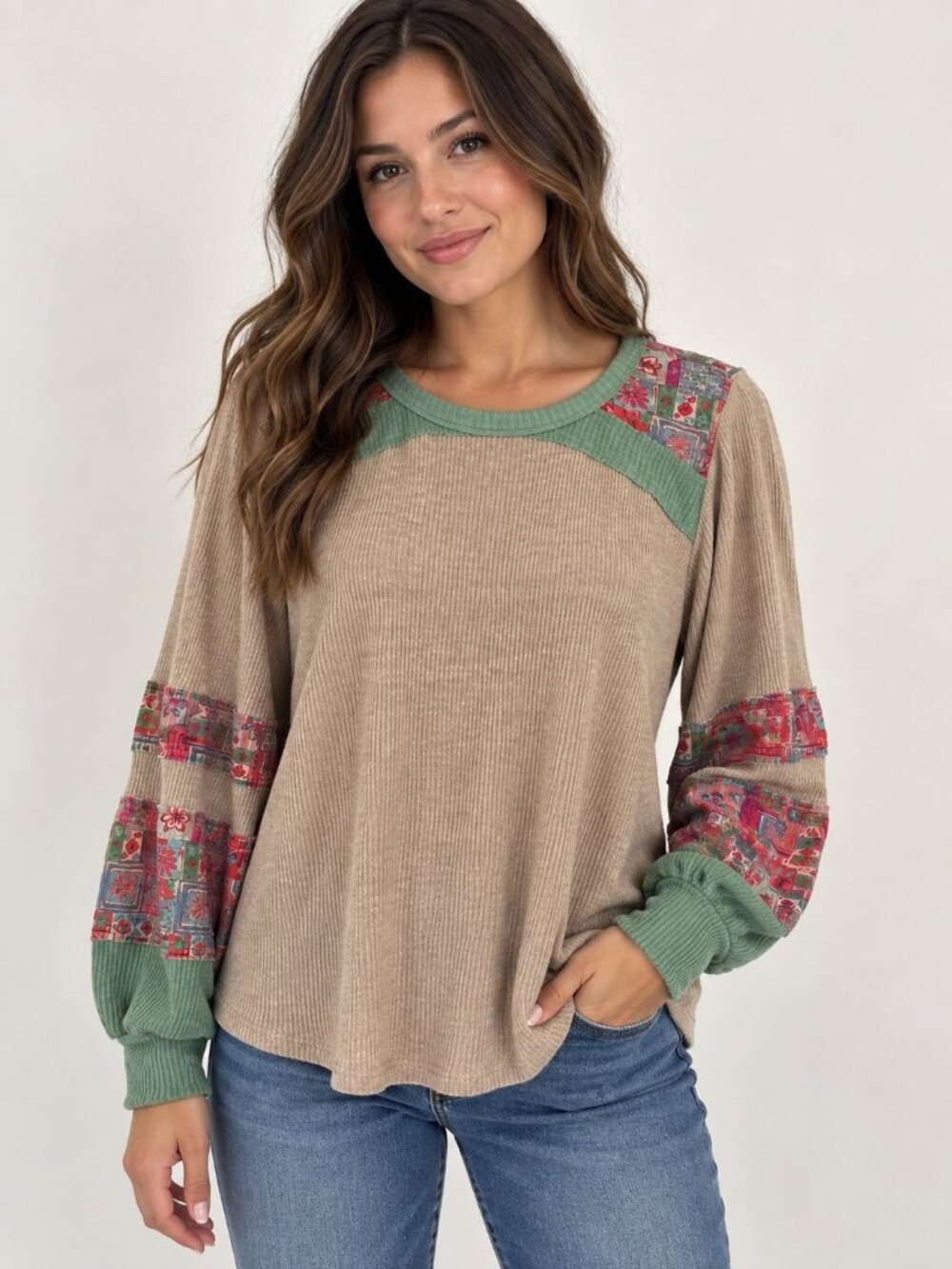 Easel Los Angeles Patchwork Thermal Top – Size M – NWT